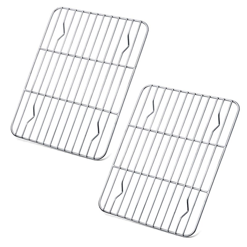 P&P CHEF Cooling Rack Pack of 2  Stainless Steel Small Cooking Rack for Cooling Baking Roasting Grilling Drying  Rectangle 9.7'' x 7.3'' x 0.6''  Fits Small Toaster Oven  Oven & Dishwasher Safe - Image 1